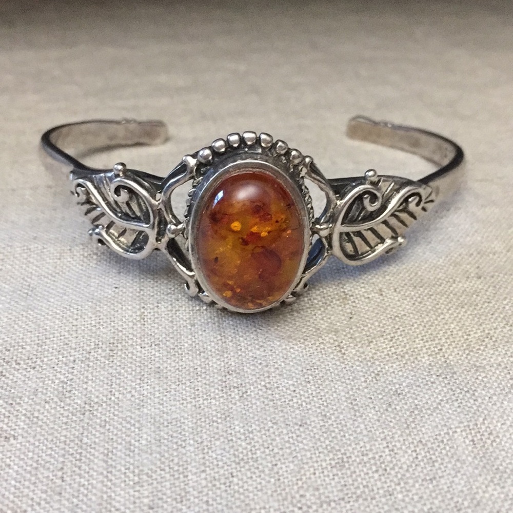 Sterling silver 925 Amber cuff bracelet
